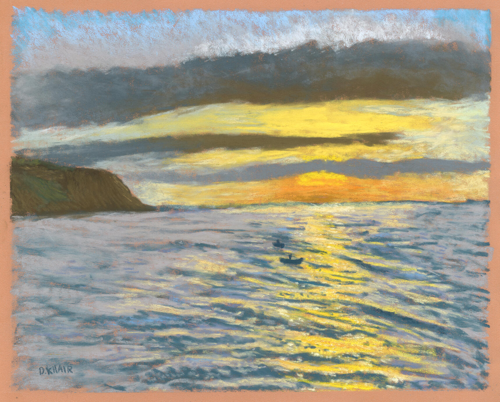 2026; 'Sunrise Over Robin Hood's Bay'. Plein Air Soft Pastel painting on Pastelmat, 30 x 24cm. £40 (for the original, unframed).