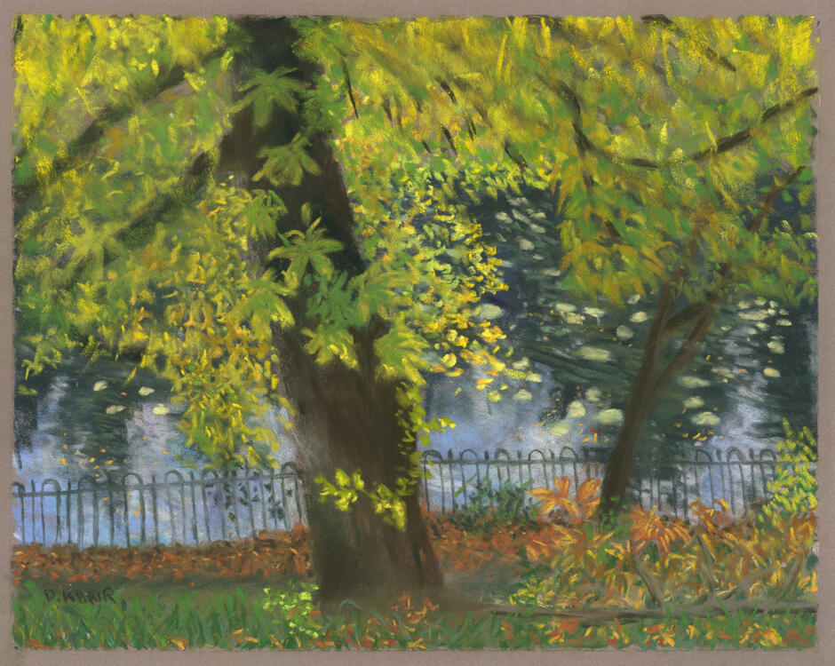 2025; 'Boating Lake'. Plein Air Pastel painting on Pastelmat, 24 x 30cm. £30 (for the original, unframed).