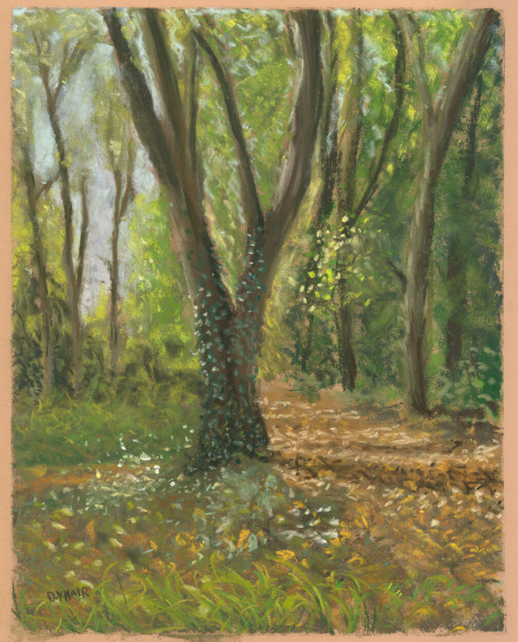 2025; 'Autumn Walk'. Plein Air Pastel painting on Pastelmat, 24 x 30cm. £30 (for the original, unframed).