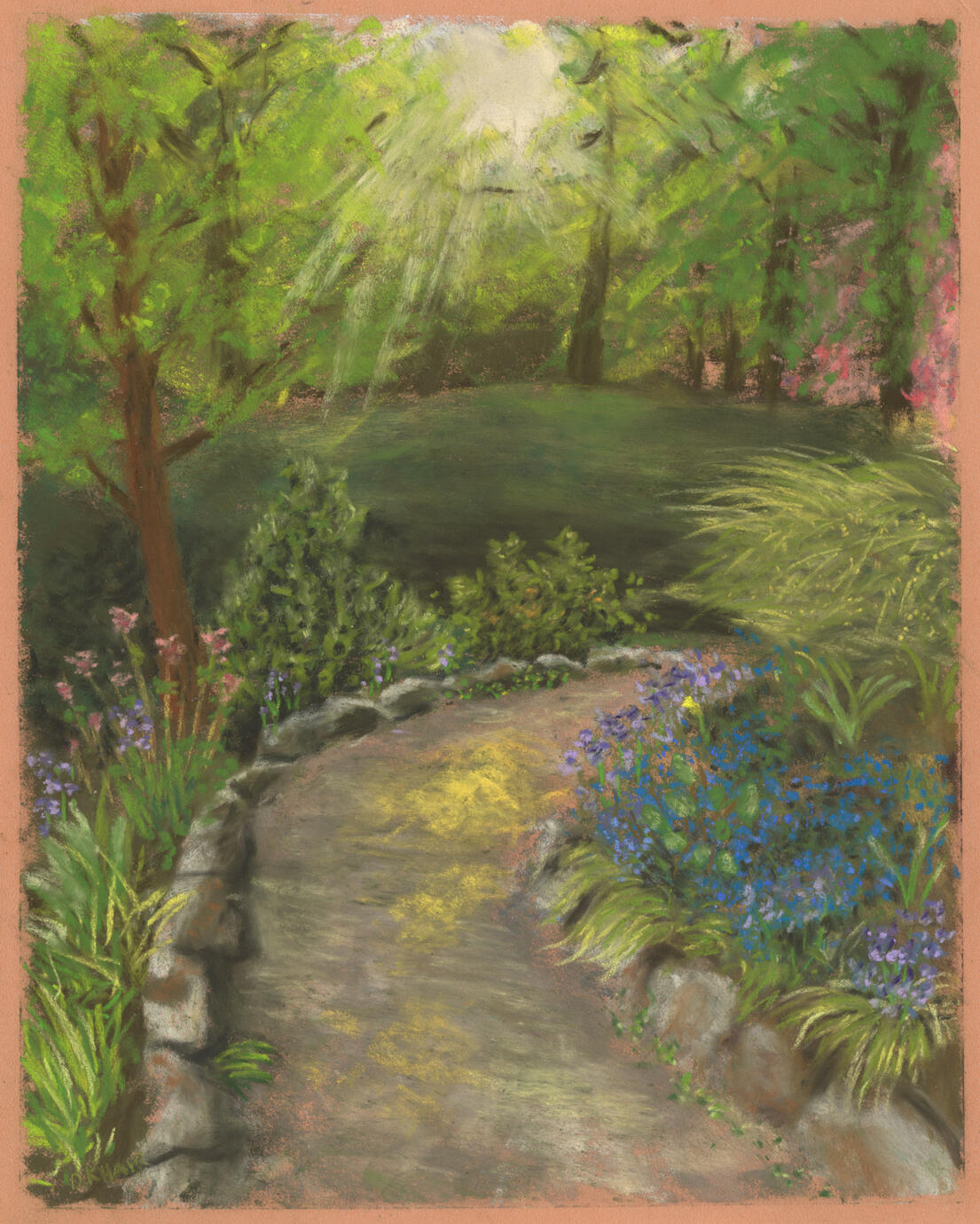 2026; 'Quarry Gardens'. Plein Air Soft Pastel painting on Pastelmat, 24 x 30cm. SOLD