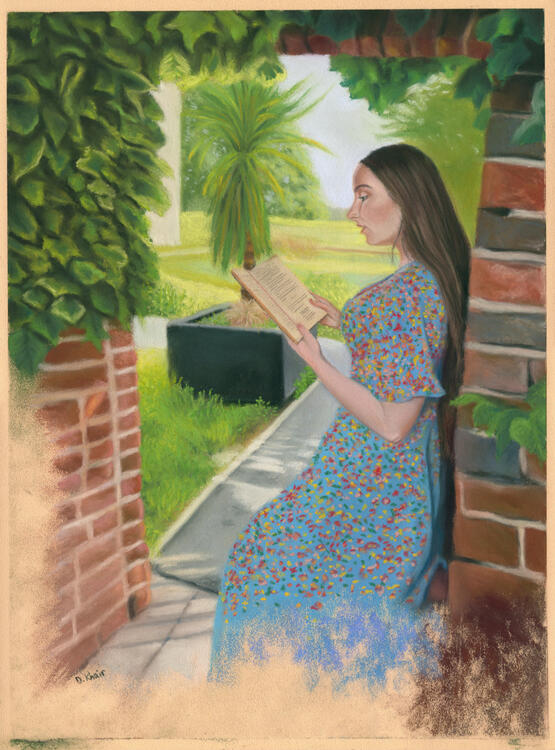 2023; 'Reading Under an Ivy Arch'. Pastel on Pastelmat, 30 x 40 cm. £152 (for the original, unframed).