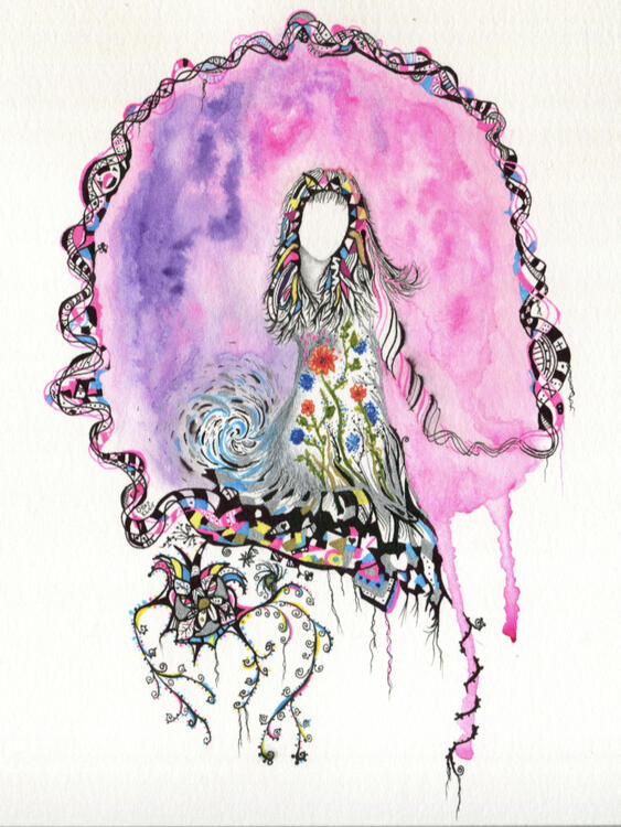 2019; 'At the Window'. Watercolour, Fineliner, and Graphite on A4 paper. Unavailable.