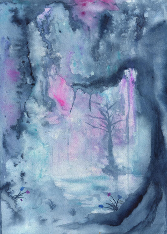2018; 'Astral Forest'. Watercolour on Arches Paper, A3. £30 (for the original, unframed).