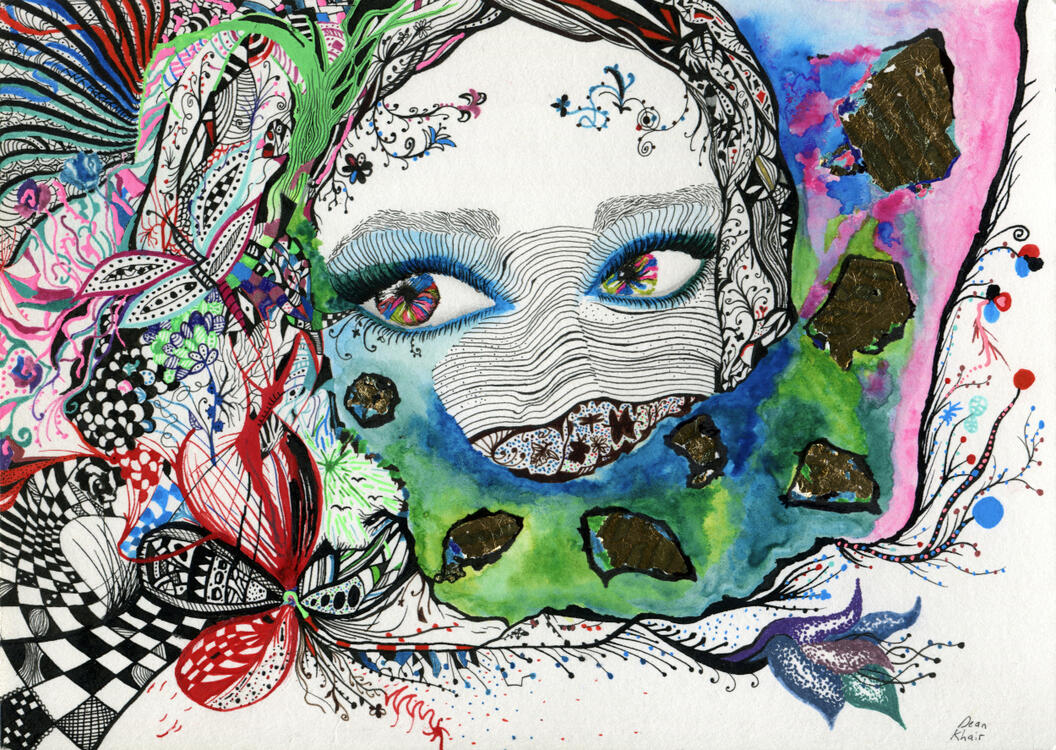 2021; Gold Leaf, Fineliner, Watercolour, on paper, A5. £40 (for the original, unframed).