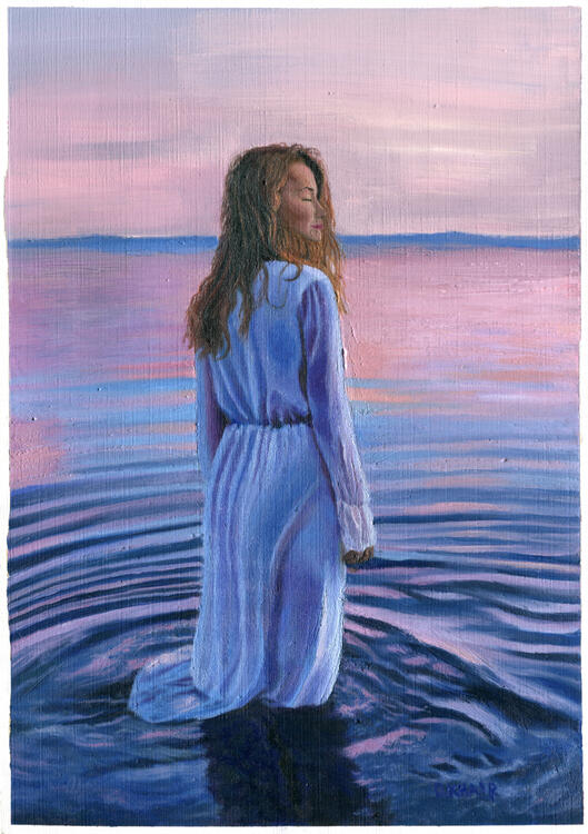 2023; 'Wading'. Oil Paint on Canvas Paper, 10 x 14 inch. £69 (for the original, unframed).