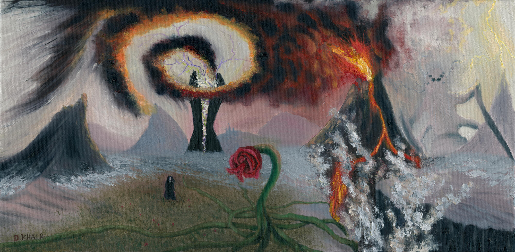 2025; 'Fool's Rose'. Oil Painting on Canvas, 40 x 20cm. £70 (for the original, ready to hang).