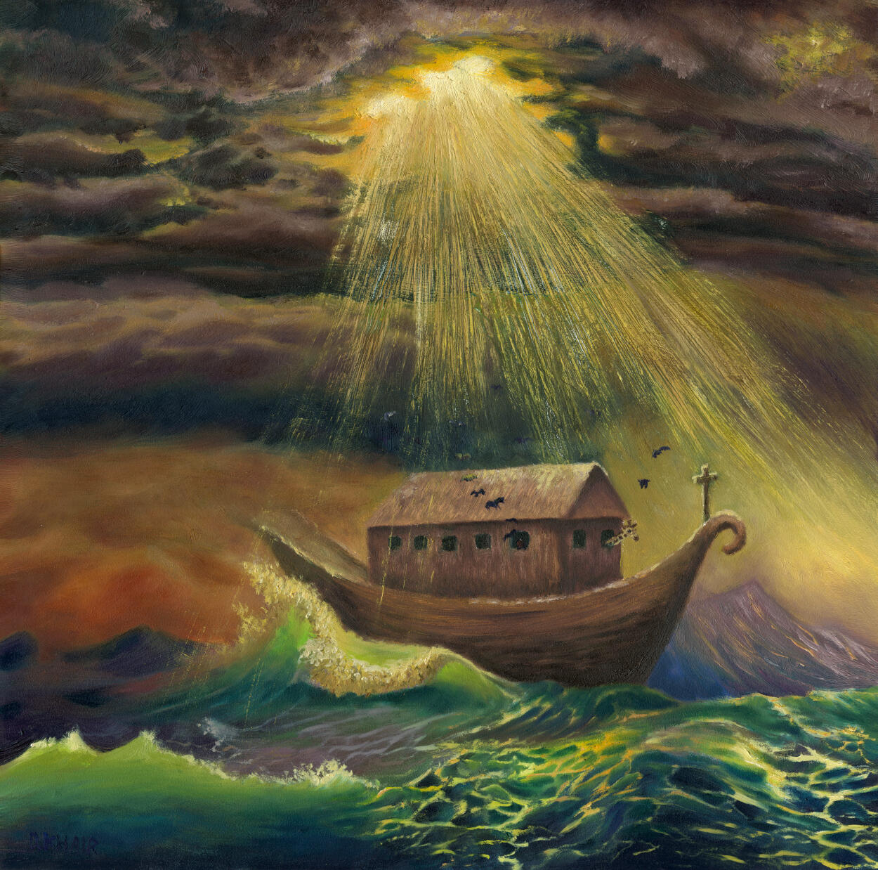 2026; 'Seeing Through the Storm'. Oil Painting on Ampersand Gessobord, 12 x 12 inch (dimensions excluding frame size). Currently framed, and in the York Bedern Hall art exhibition as part of the York Mystery Plays event (20/06/2026 - 02/07/2026). £290 (for