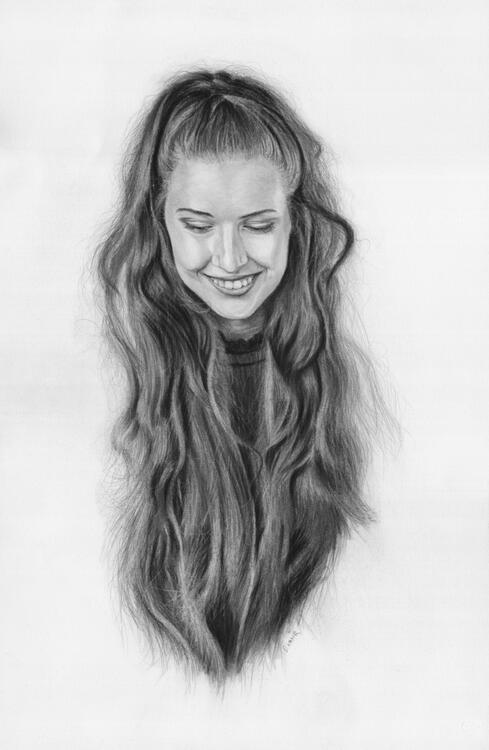 2025; 'Blush'. Graphite &amp; Charcoal on Arches Hot-Pressed Paper 12 x 18 inches. £160 (for the original, unframed).